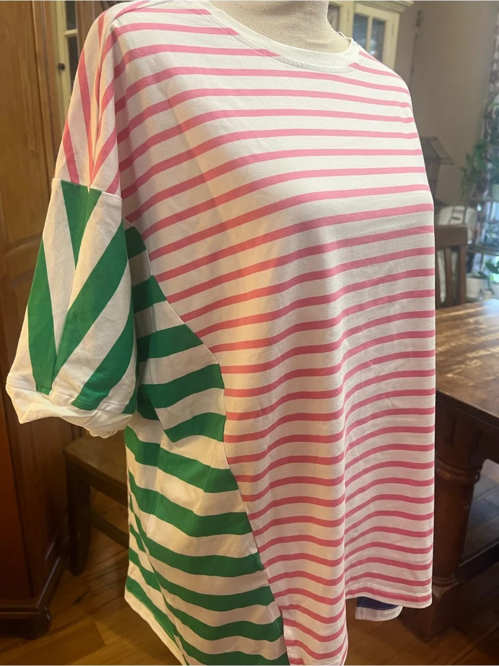 Women's Oversized Striped Tunic - Pink, Green & Blue - Picture 3 of 5
